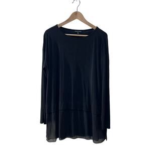 Eileen Fisher Silk Faux Layered Tunic Top Black Women's Medium Chic Minimalist